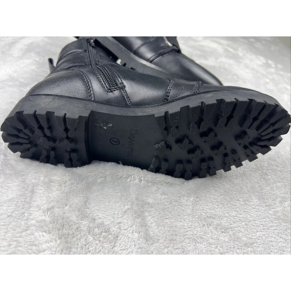 BEARPAW Vivian BOOT 7 Black SHEEP Nappa LEATHER Ankle Short Hiking Biker Fur